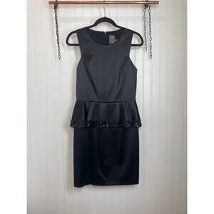 Taylor Black Sequined Mini Peplum Dress Sleeveless Cocktail Party Size 6